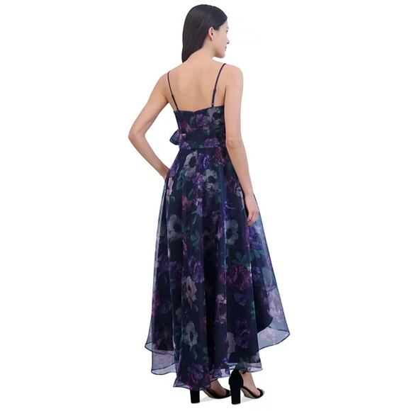 Eliza J Floral Print Sleeveless High Low Ethereal Whimsical Gown Navy NWT 8 - Picture 2 of 10